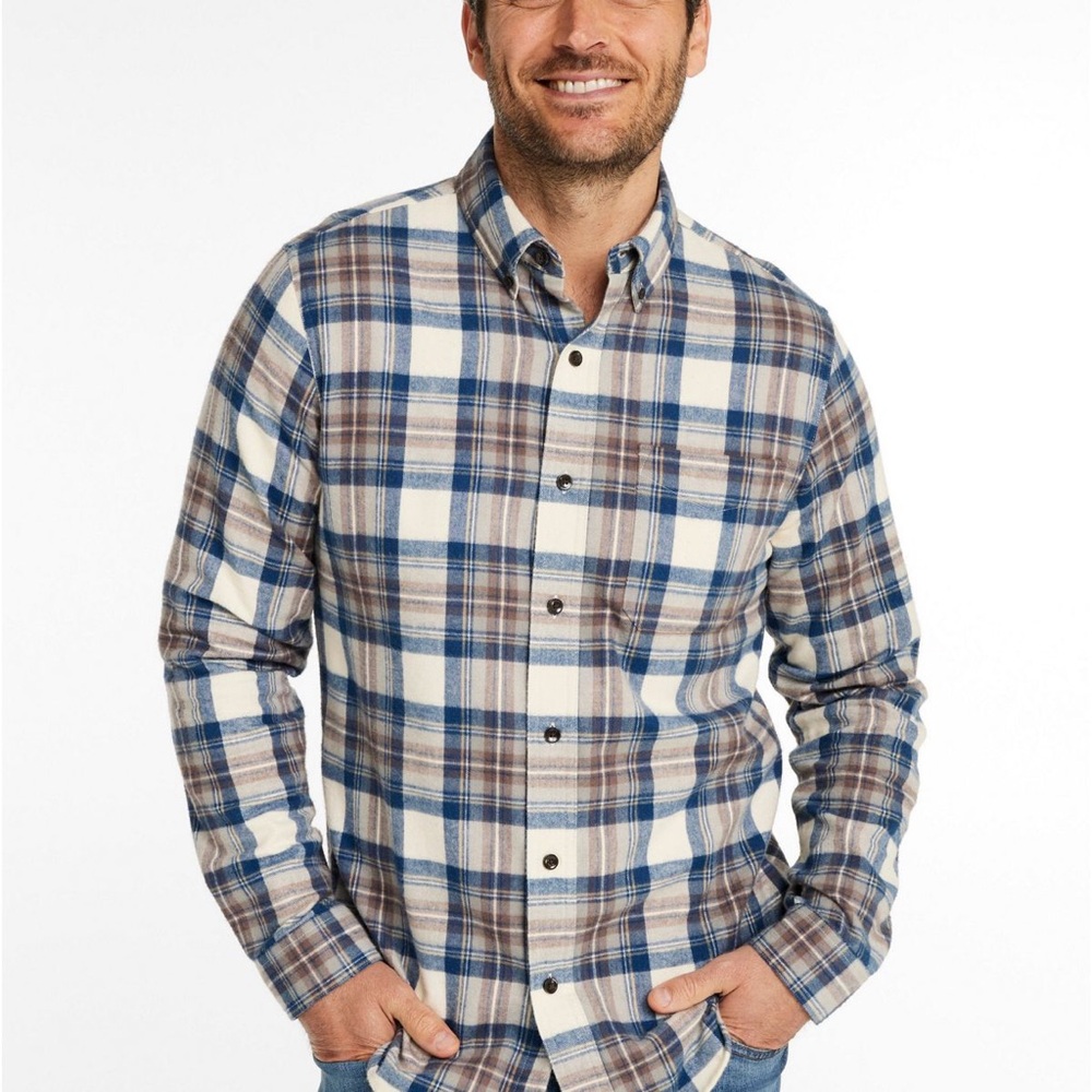 NWT LL Bean Men's Scotch Plaid Flannel Shirt Slim Fit Indigo Tartan Size Small
